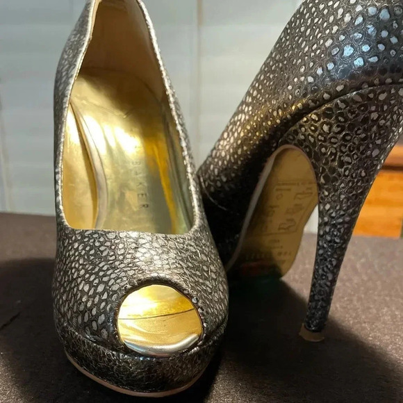 TED BAKER PERFECT HOLIDAY HEELS! METALLIC SVANA PEEP TOE PLATFORM PUMPS SIZE 36 - Picture 4 of 14